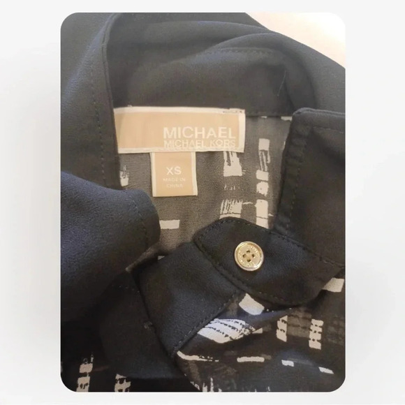 Michael Kors Black & White Short Sleeve Sheer Blouse Size XS - Picture 8 of 10